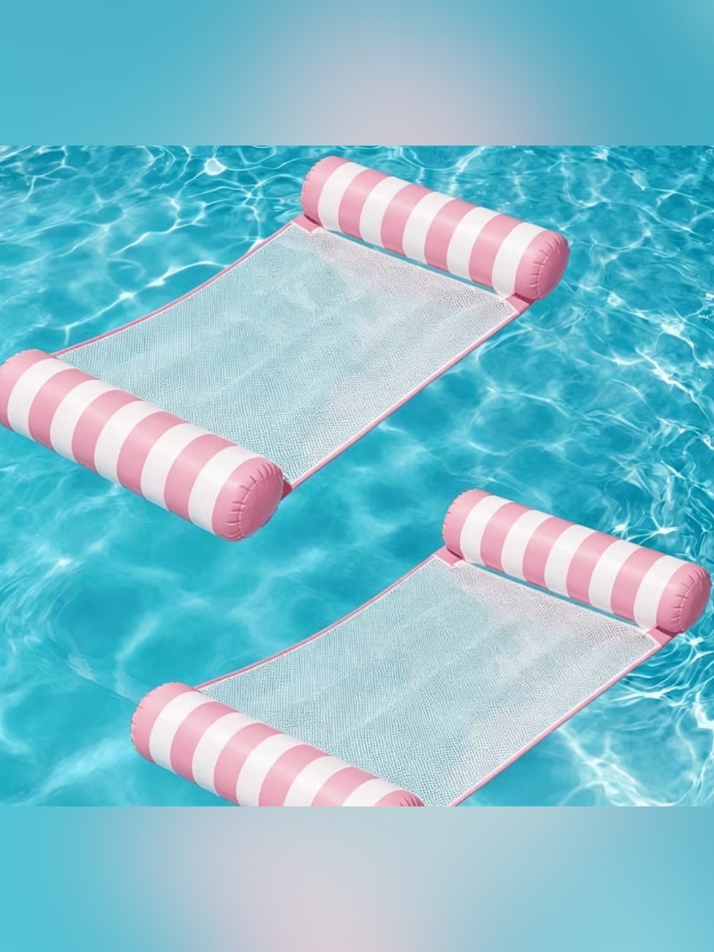 Six Pink and White Striped Inflatable Swim Loungers / Pool Float